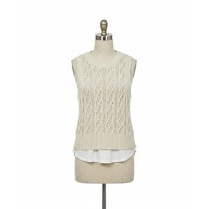 Brochu Walker Cream Cable Knit Layered Look Sweater Vest Small
